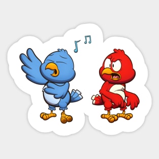 False Singing Blue Bird With Red Bird Sticker